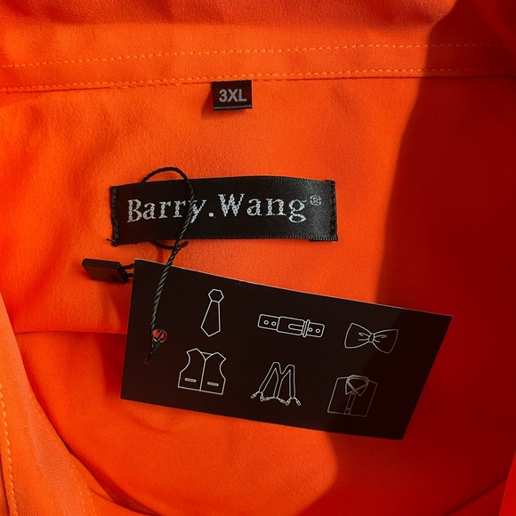 NWT Mens Barry.wang Orangered Solid Silk Shirt Size 3X - Picture 5 of 10